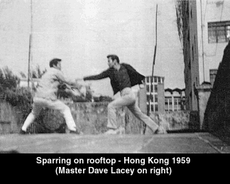 Sparring on rooftop 1959 - Master Dave Lacey on Right